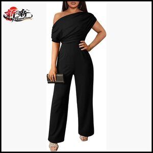 Polyester Spandex Sleeveless Off Shoulder Wide Leg Jumpsuit